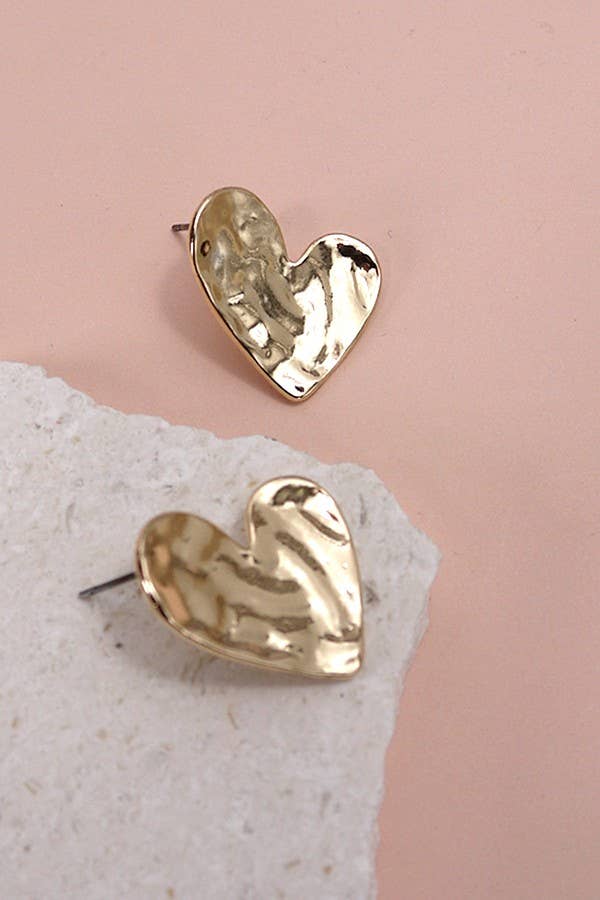 Hammered Heart Stud Earring