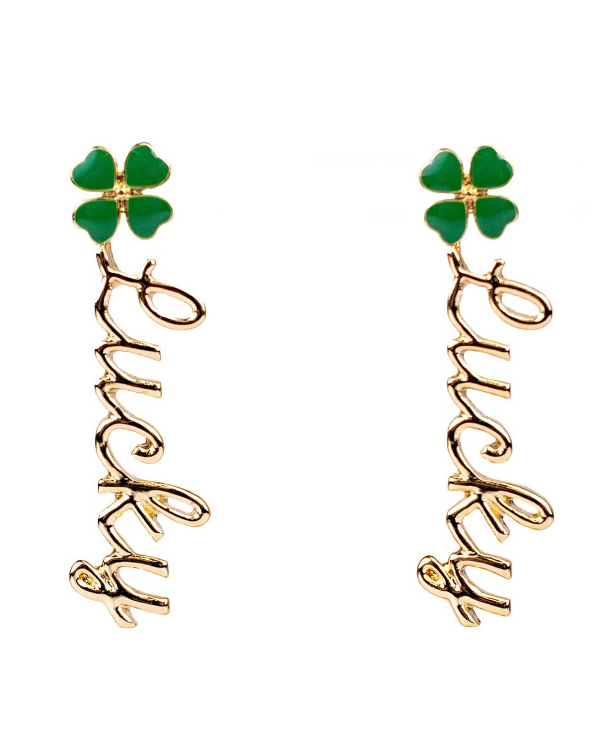Lucky Clover Earrings Green/Gold 2"