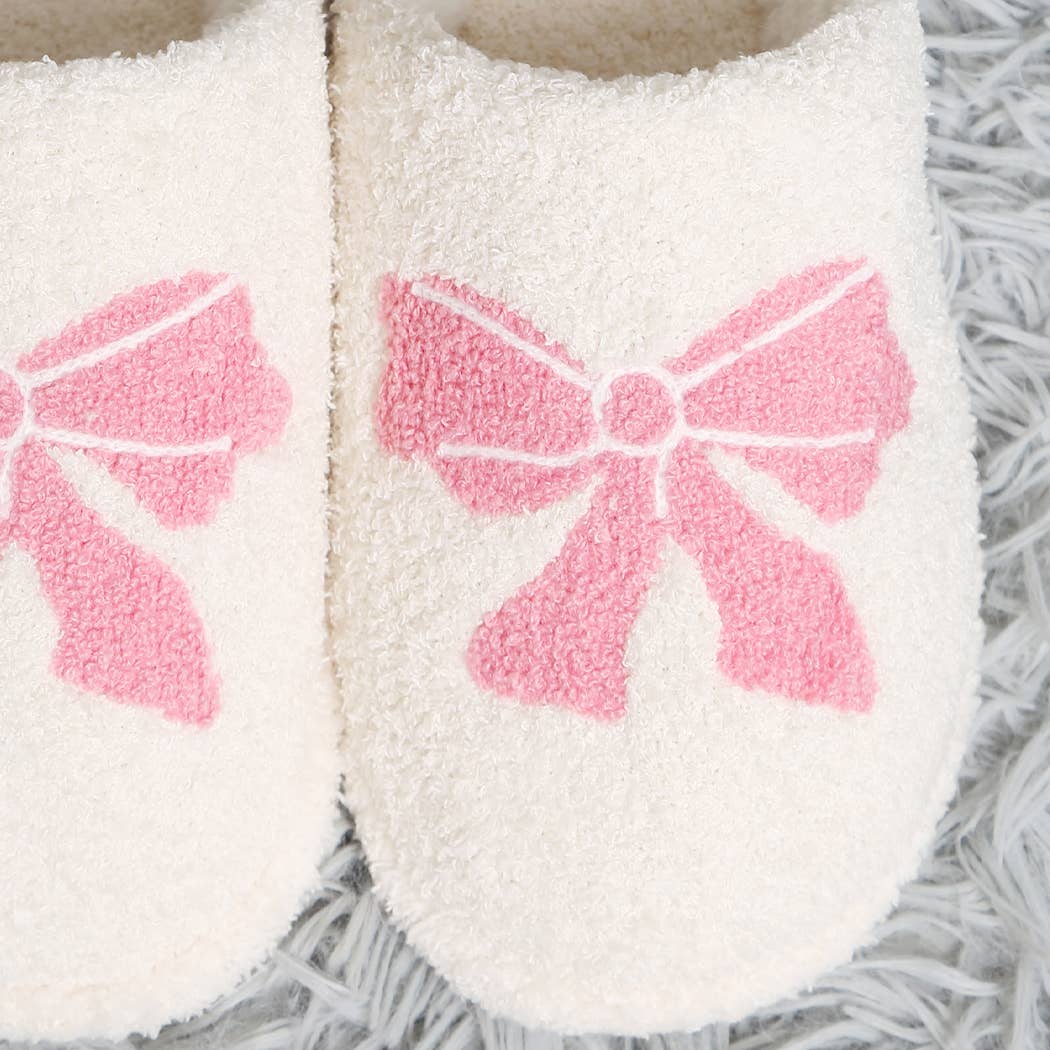 Pink Ribbon Bow Print Luxury Soft Home Slipper M/L