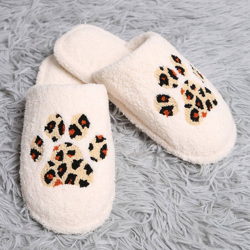 Leopard Print Paw Design Home Slippers M/L