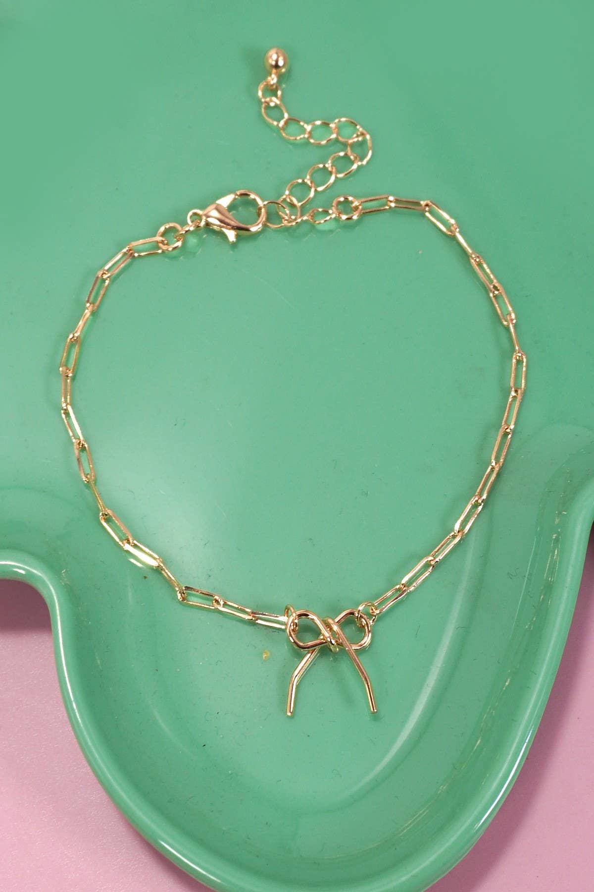 DELICATE BOW CHARM DROP LINK CHAIN BRACELET |GOLD