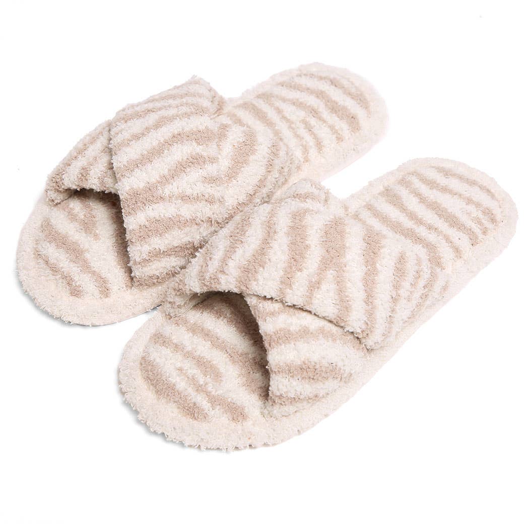 Beige Luxury Soft Crossover Zebra Pattern Slipper