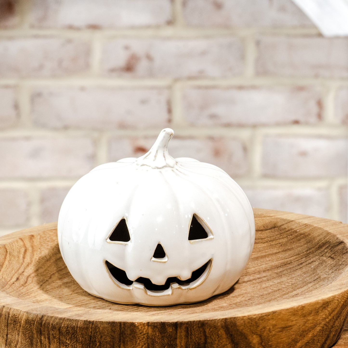 4.5" WIDE WHITE CERAMIC Jack-o'-lantern