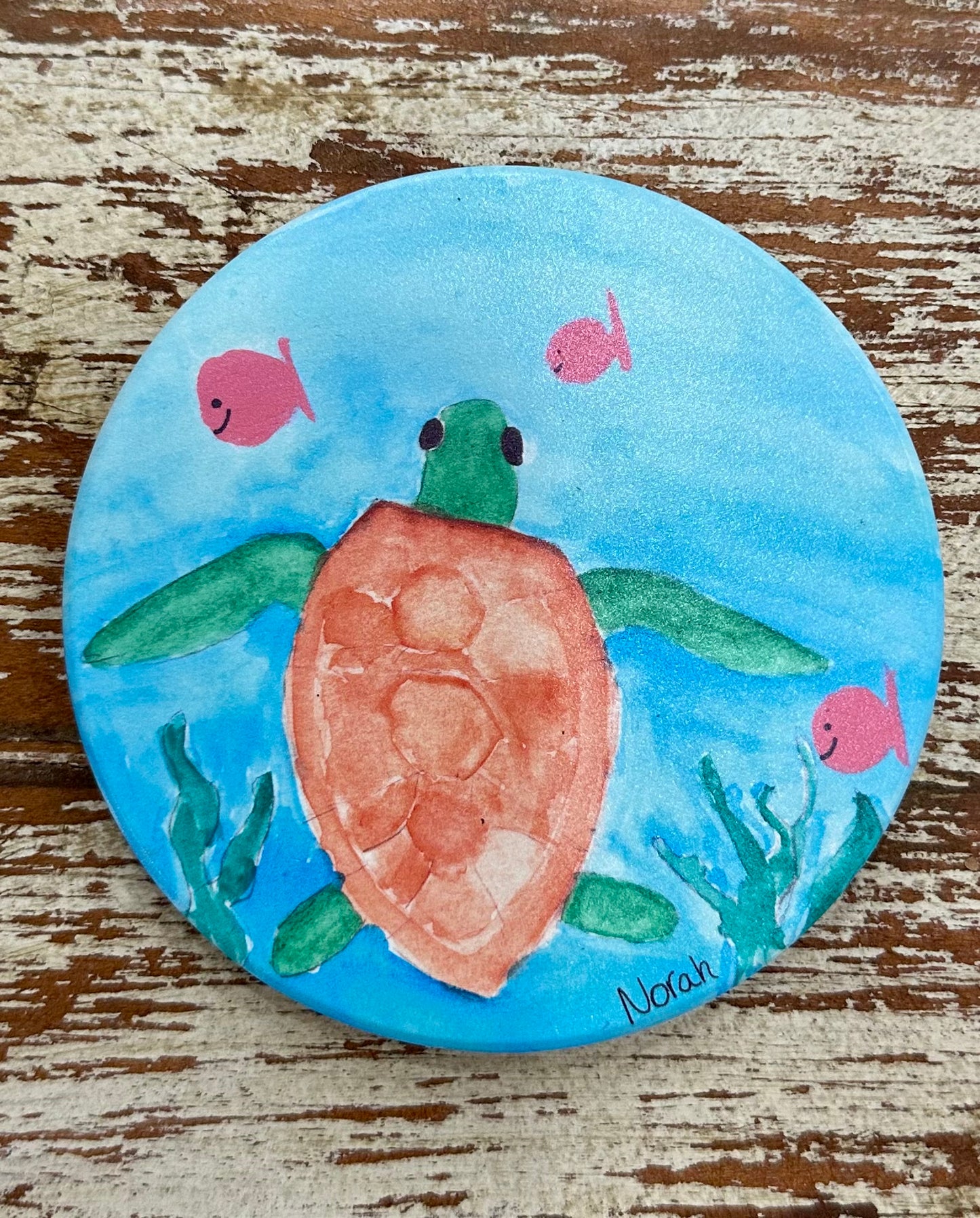 Turtle Reef Round Ceramic Coaster by Norah Marie