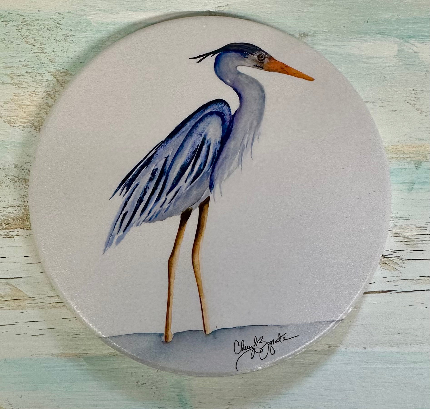 Beth Heron Round Coaster by Cheryl Zapata Art