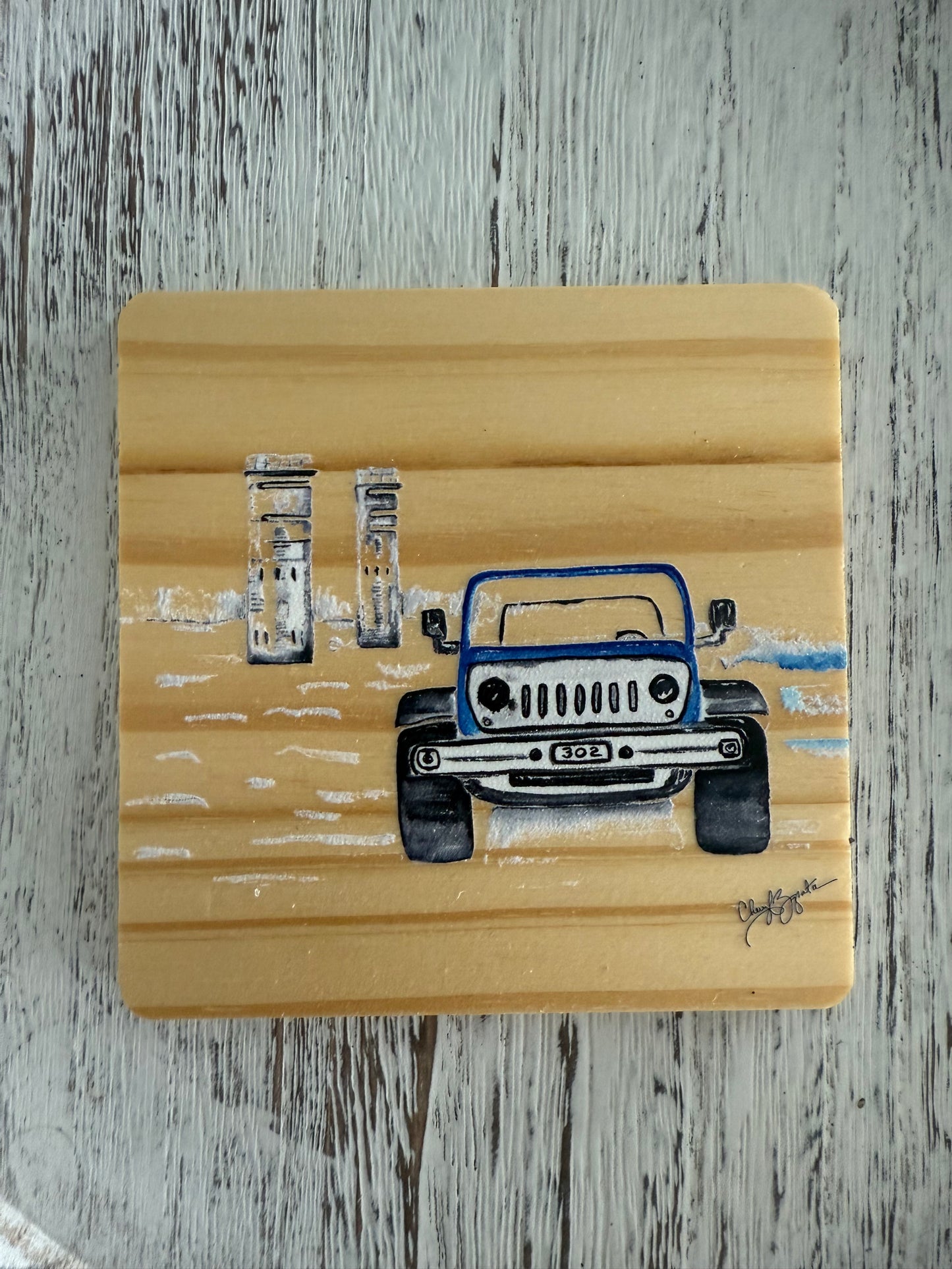 Jeep Towers (Simple) Wooden Coaster by Cheryl Zapata Art