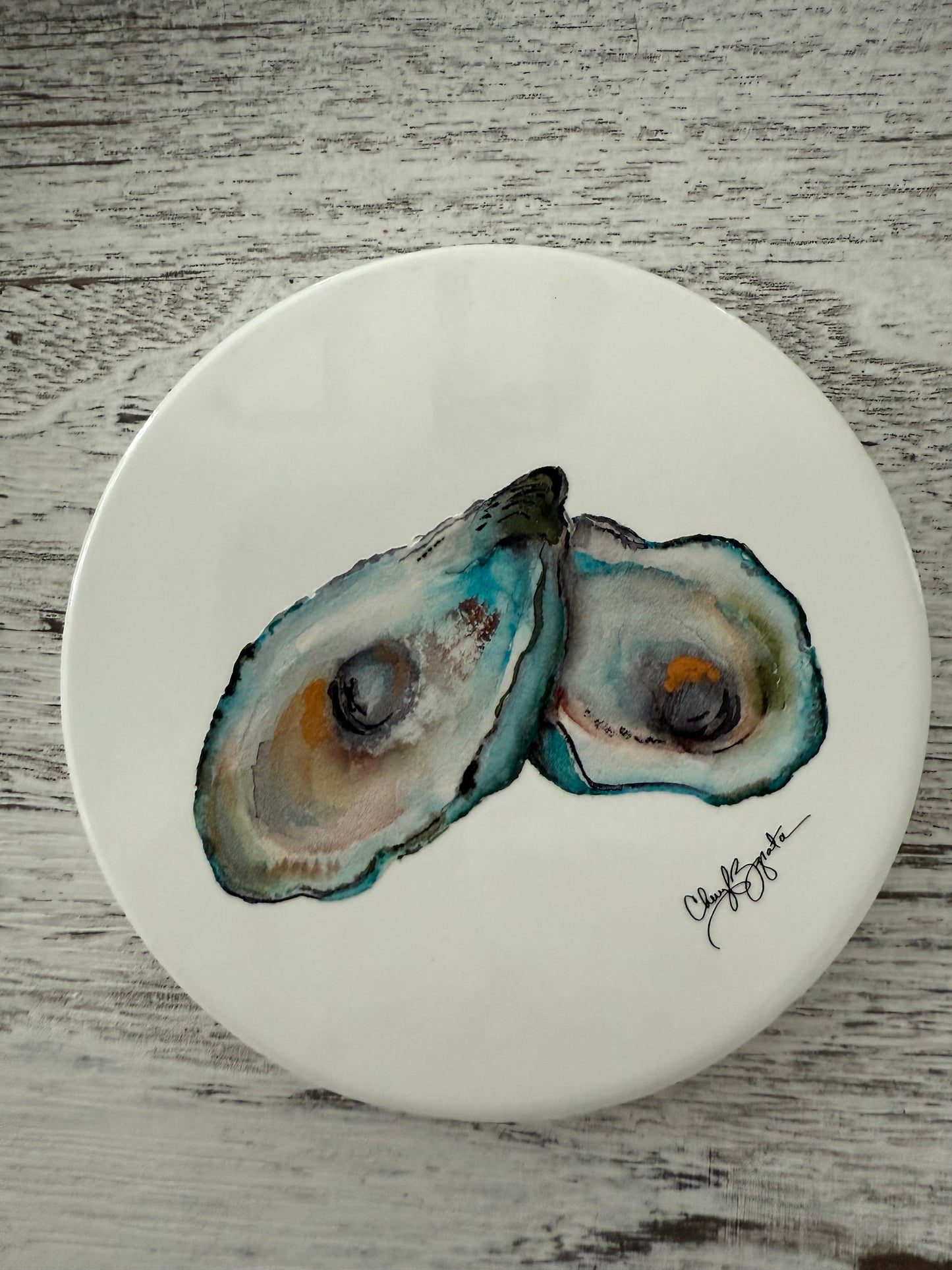 Marquarite Oysters Round Coaster by Cheryl Zapata Art