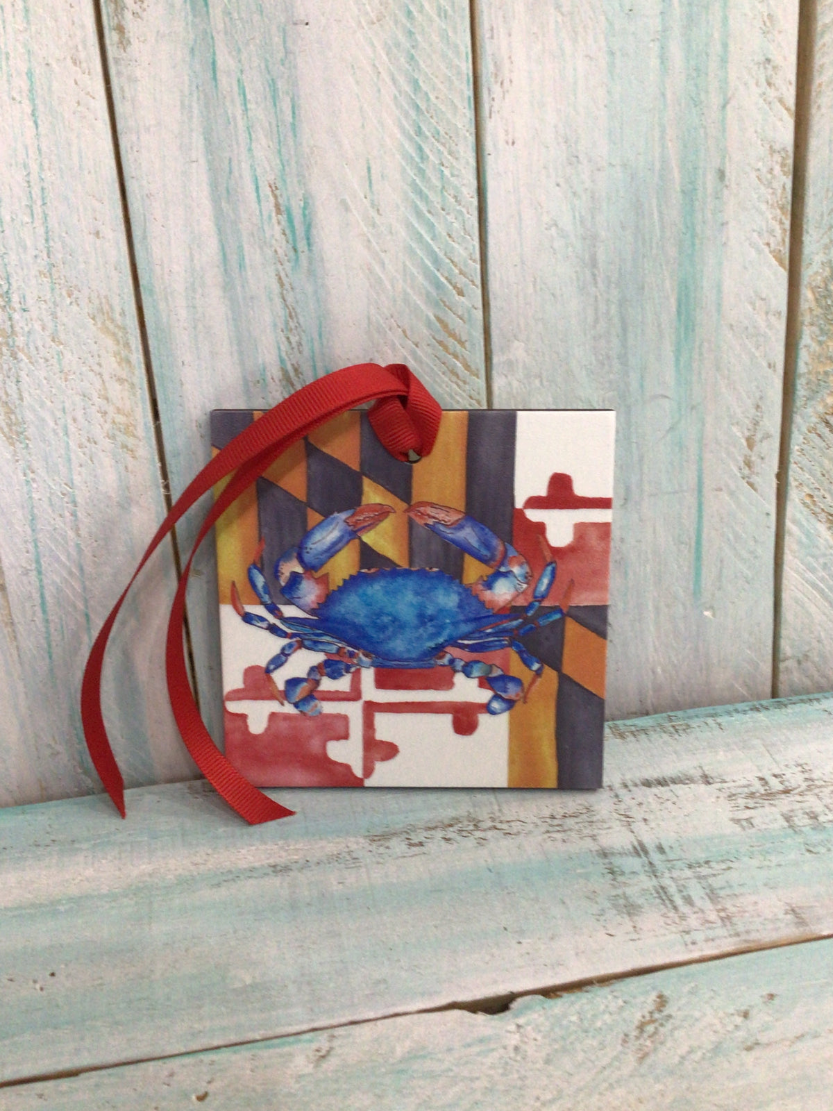 MD Crab Flag Wood Ornament