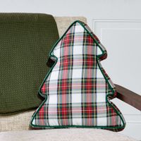 18" Tree Shaped Plaid Pillow