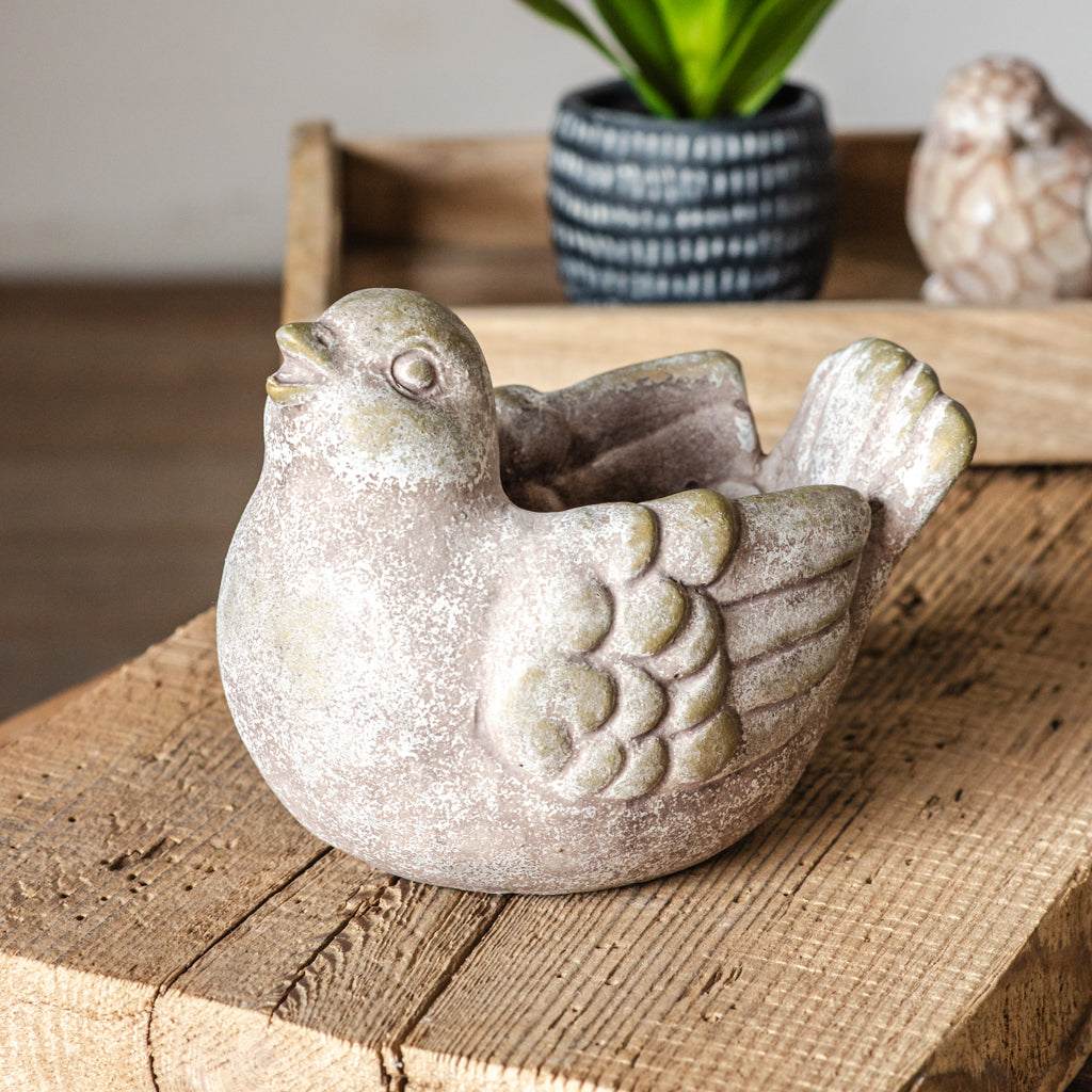 7" Singing Bird Cement Pot
