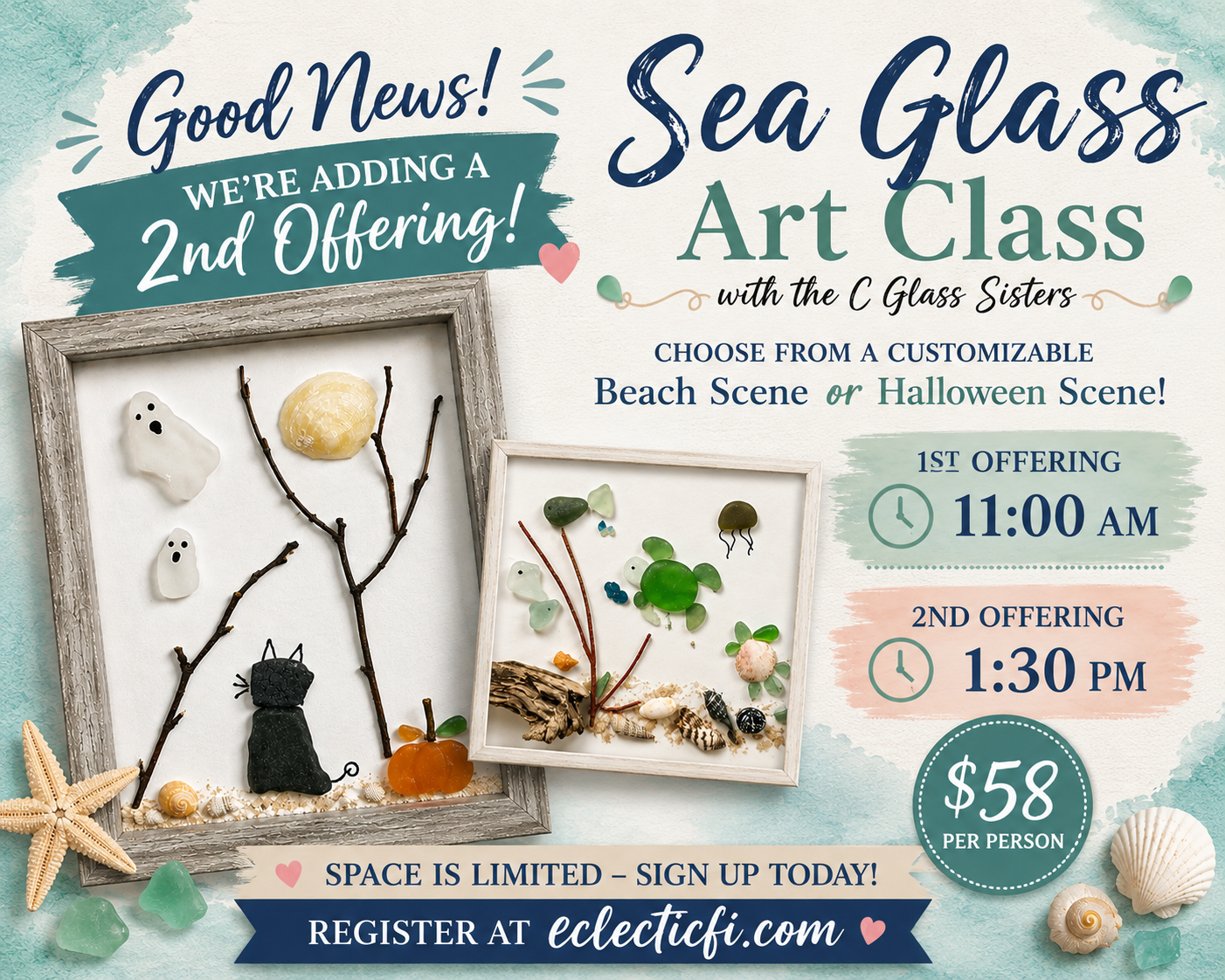ππ» ππββ¬ Seaglass Art Class with The C Glass Sisters 8/13 (1:30PM) 2nd Offering