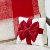 10" Pillow With Red Bow Accent