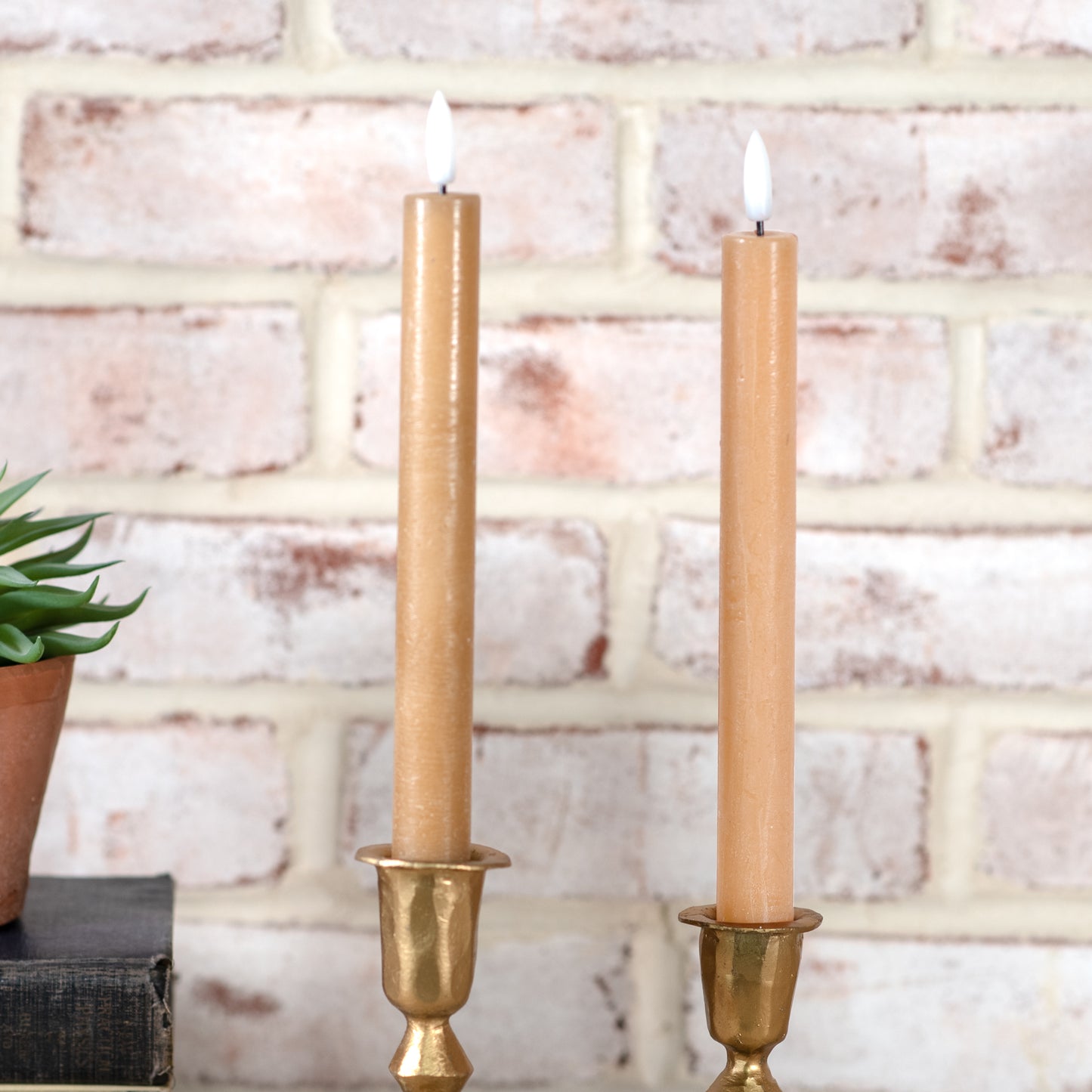 2 Piece Caramel LED Taper Candle Set