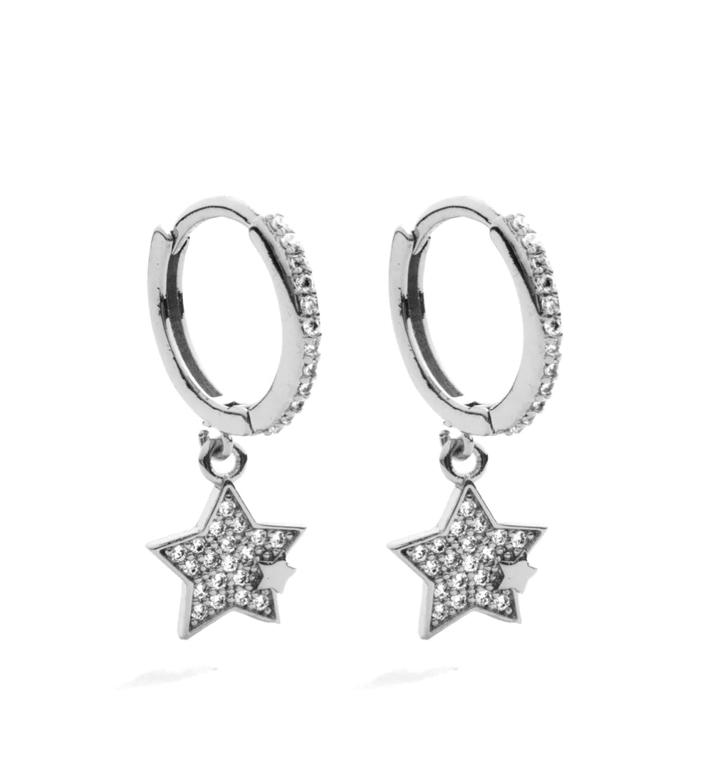 Silver Star Pave Huggie Earrings
