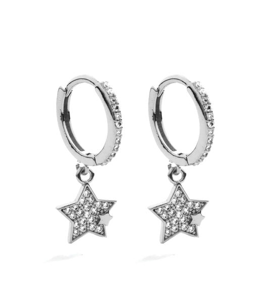 Silver Star Pave Huggie Earrings