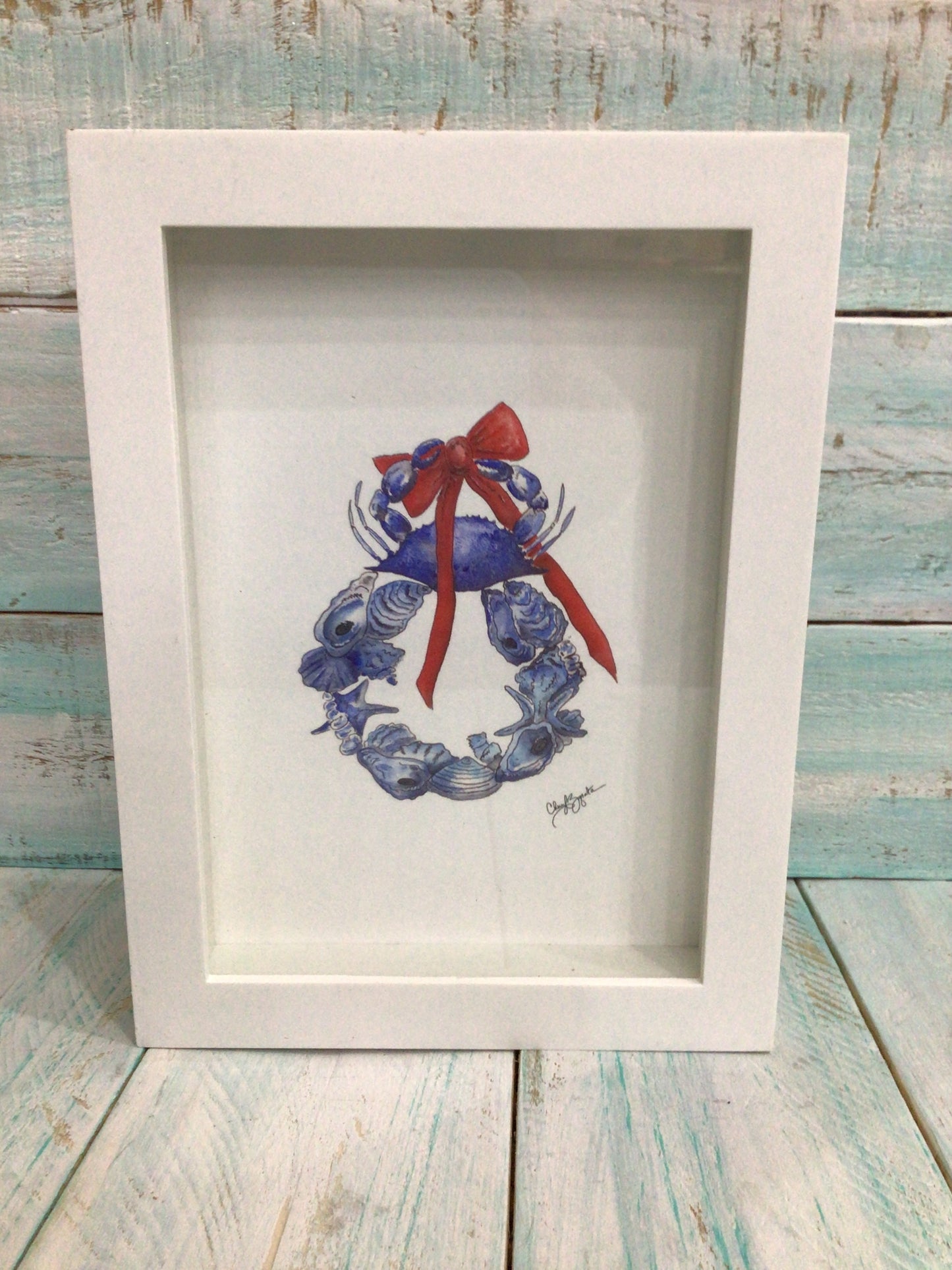Bountiful Shell Wreath by C.Zapata Art in 5x7 Box Frame