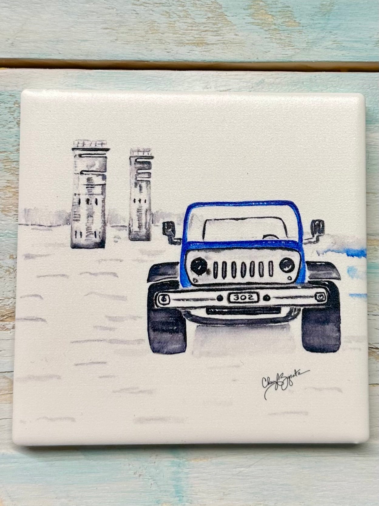 Jeep Towers Square Ceramic Coaster by Cheryl Zapata Art