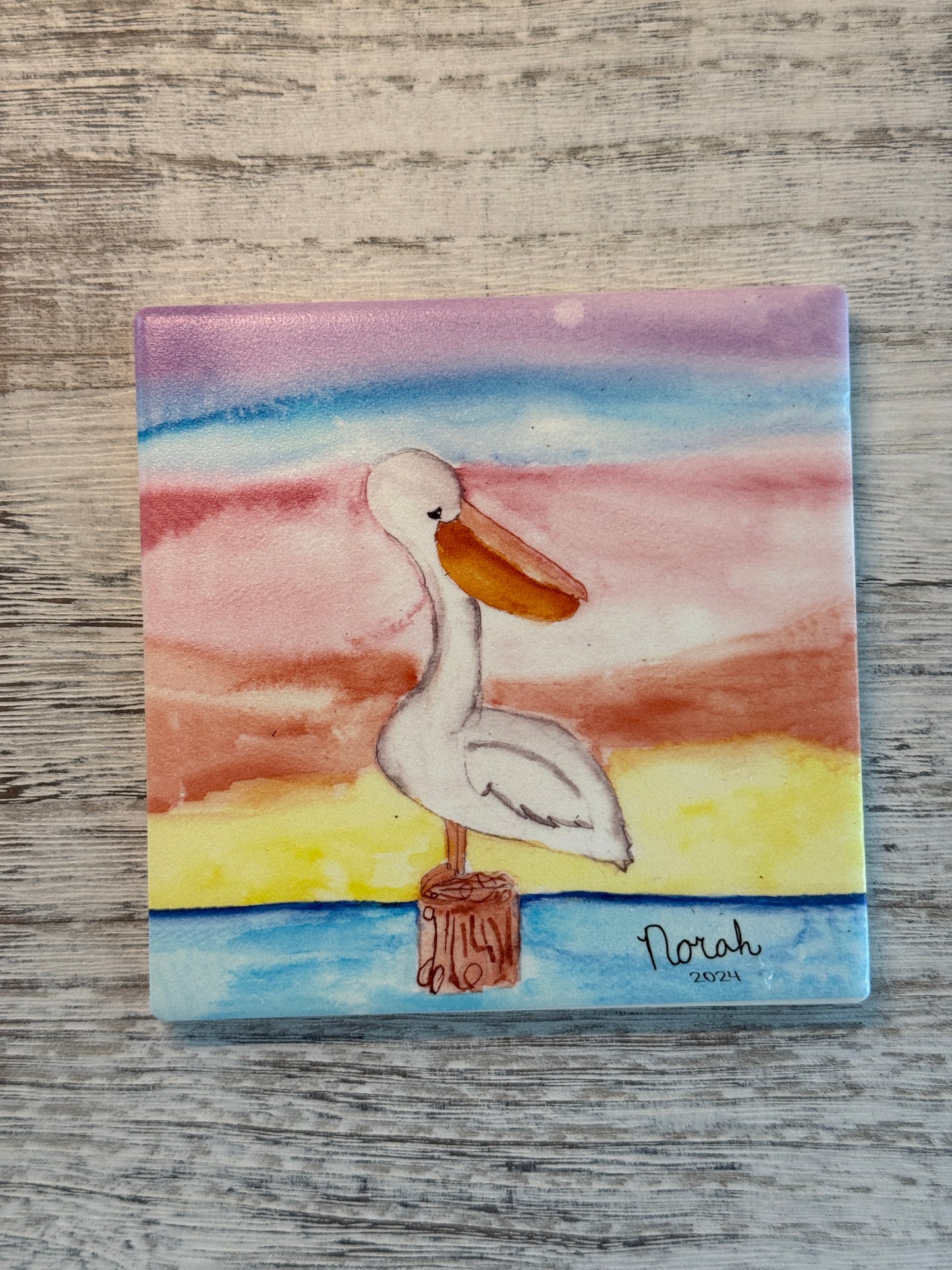 Pelican Square Ceramic Coaster by Norah Marie