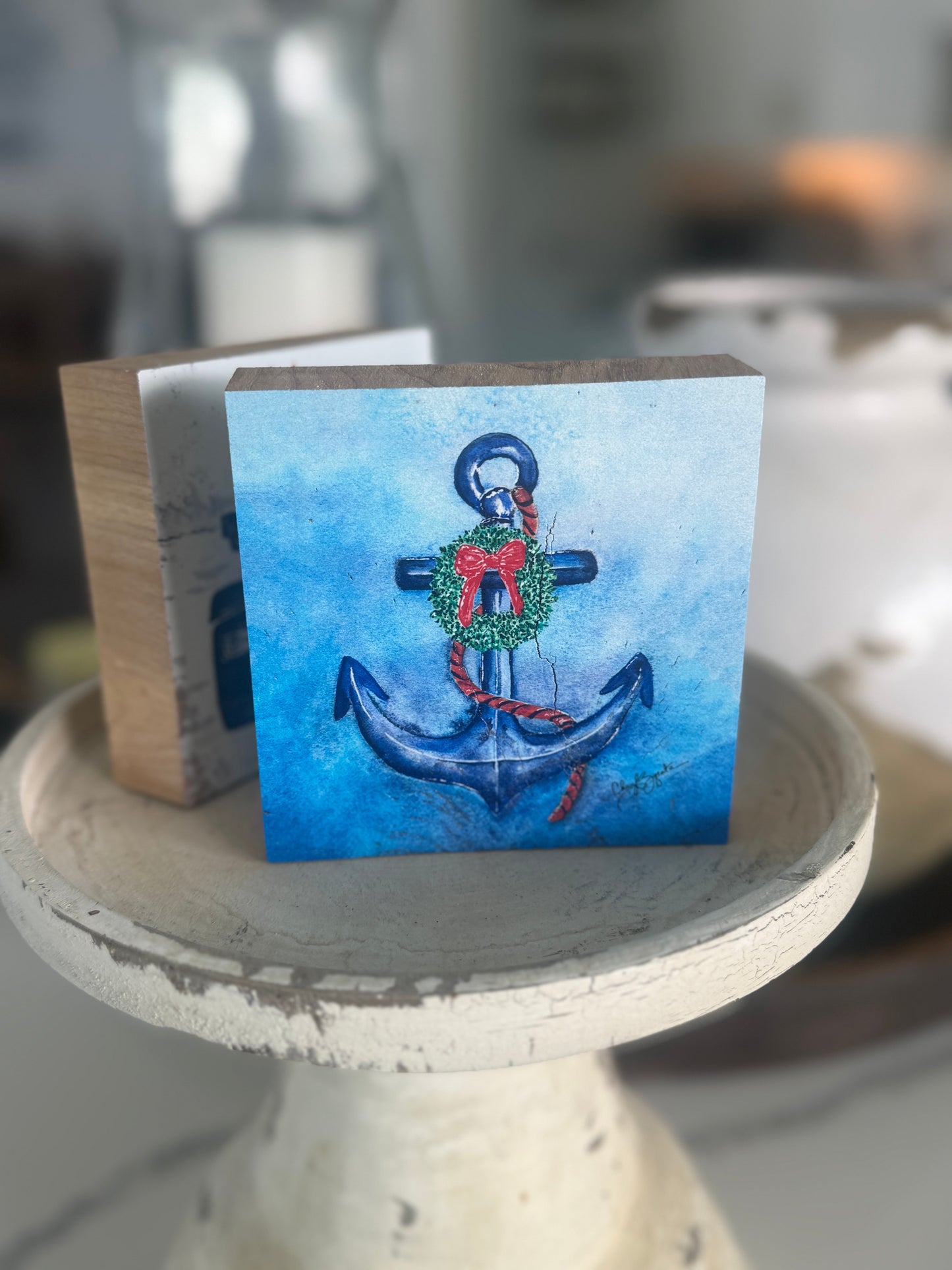Wreath Anchor 4x4 Wood Block
