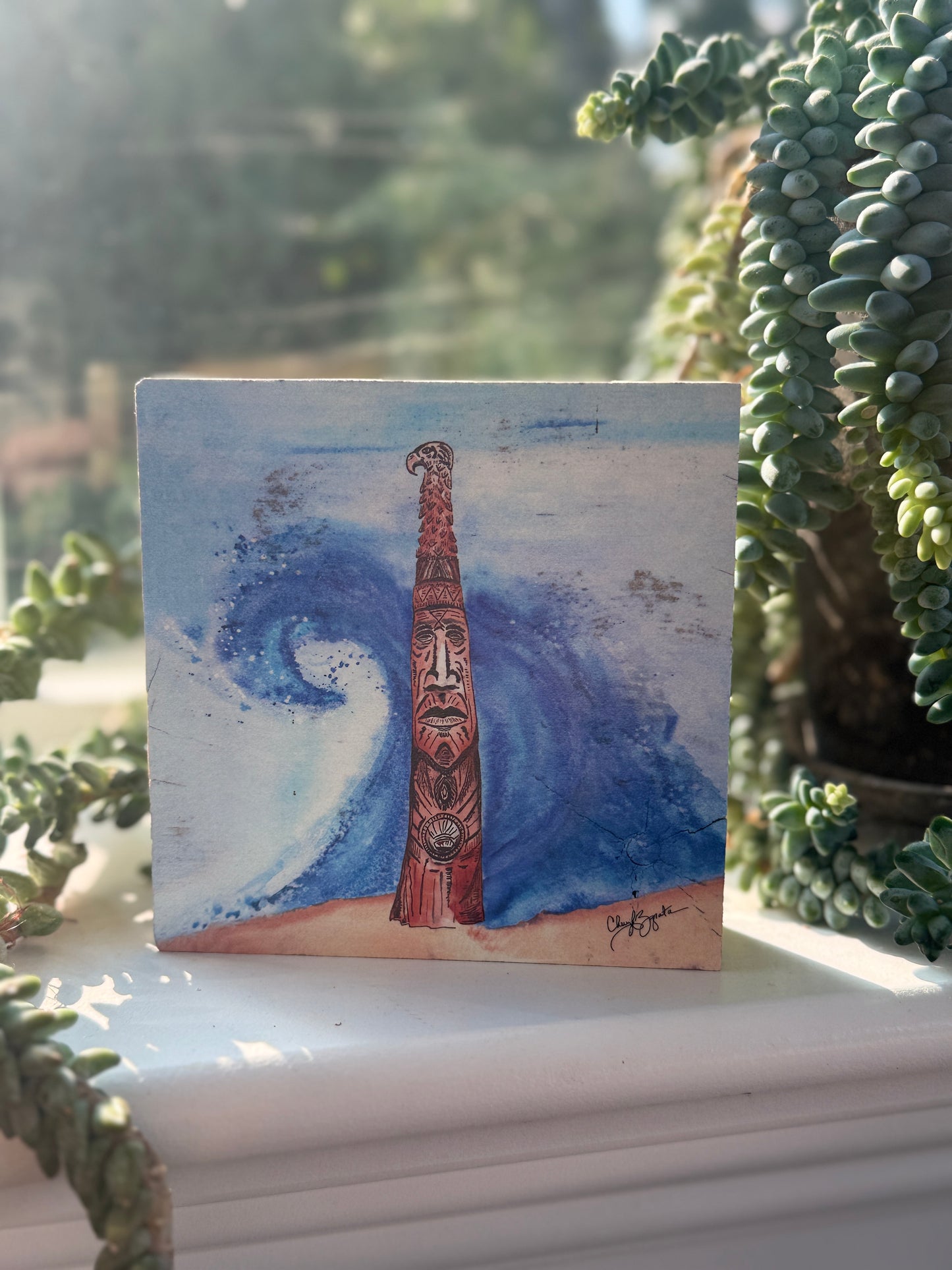 Chief Little Owl, BB Totem Pole 4x4 Wood Block