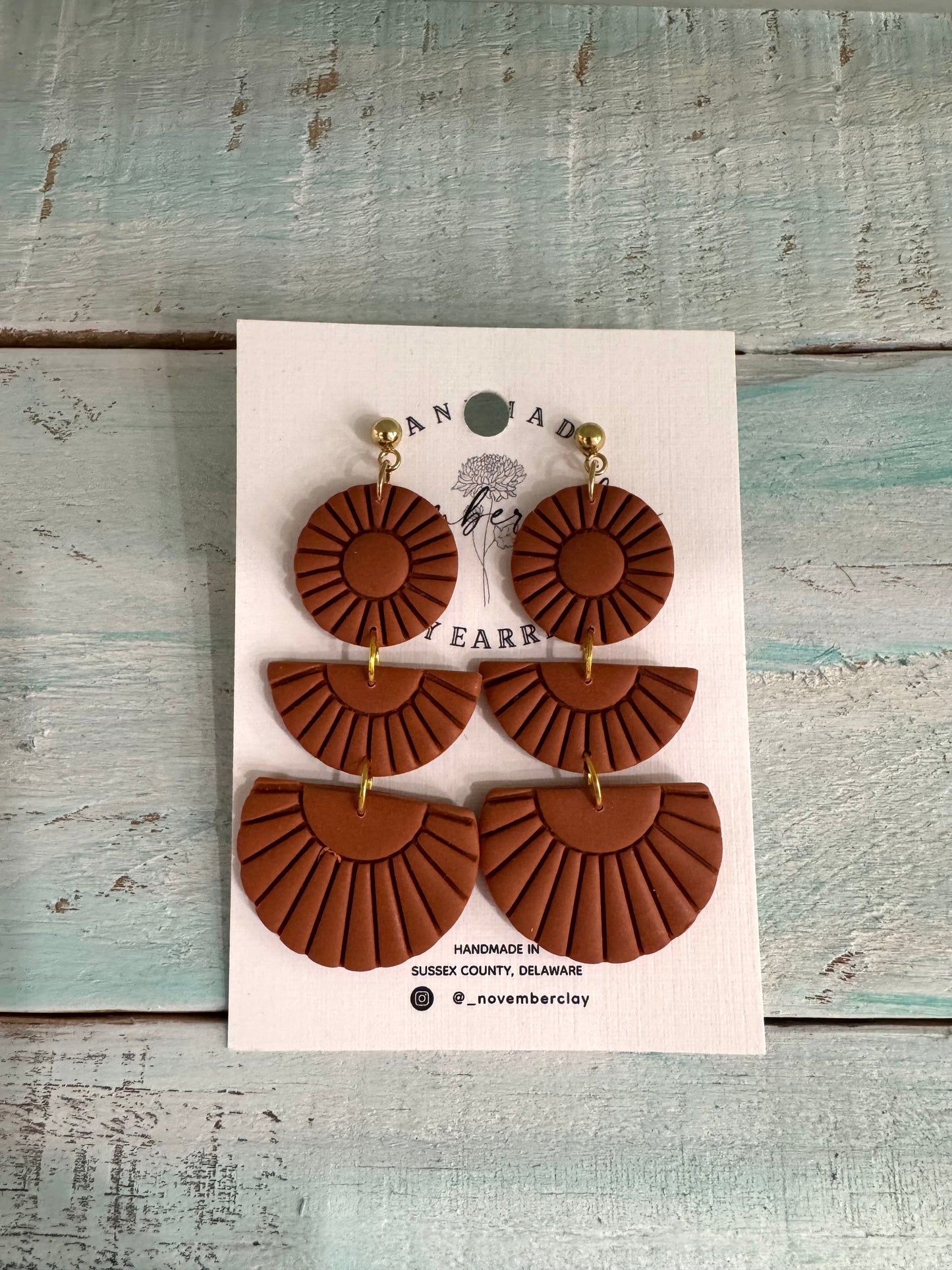 Burnt Orange Boho Circle & Half Circles 3 Tier Dangle