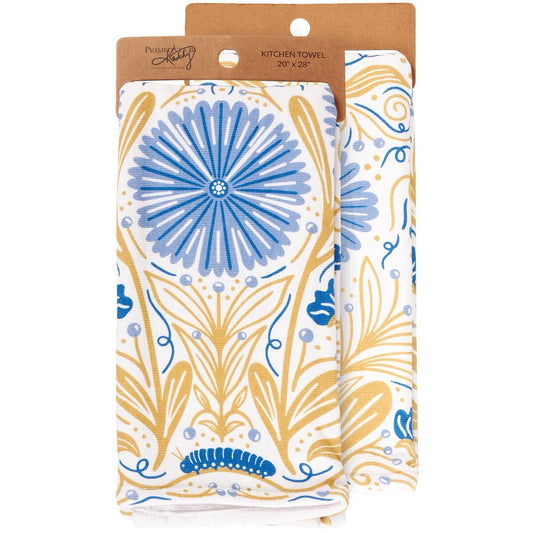 Caterpillar Floral Folk Art Kitchen Towel