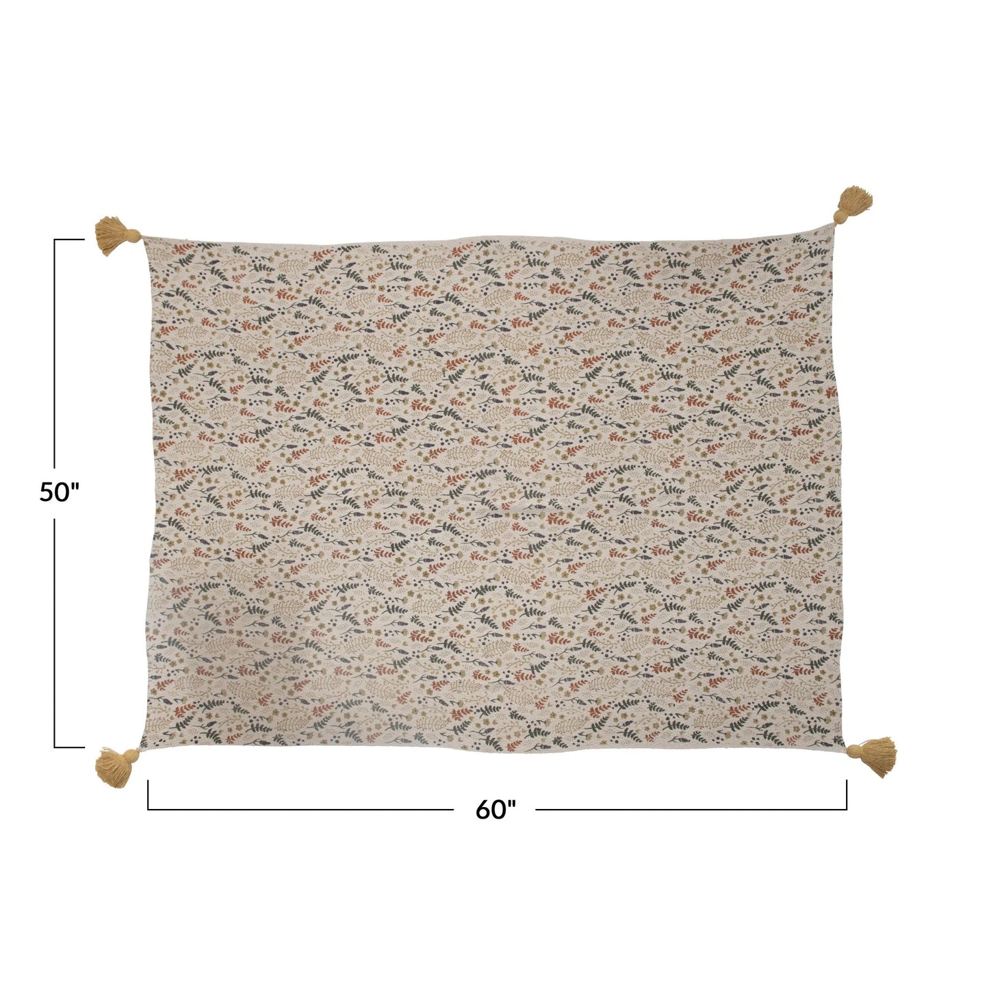 Woven Printed Throw with Tassels, Floral Pattern