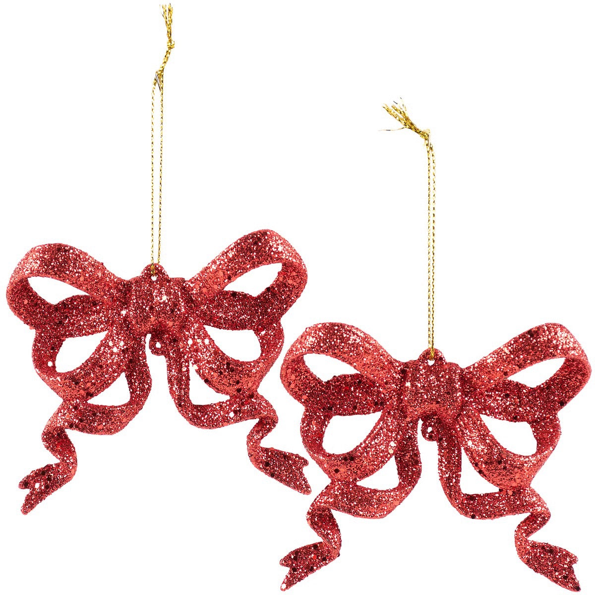 Red Glitter Bows Ornament Set