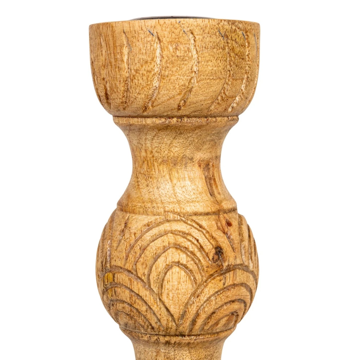 Hand-Carved Mango Wood Taper Holder, Natural, Sm