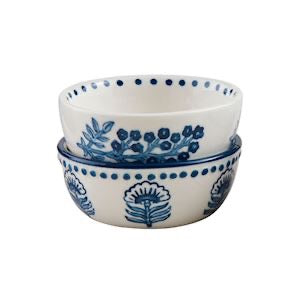 Set of 2 Blue & White Print Tidbit Bowls
