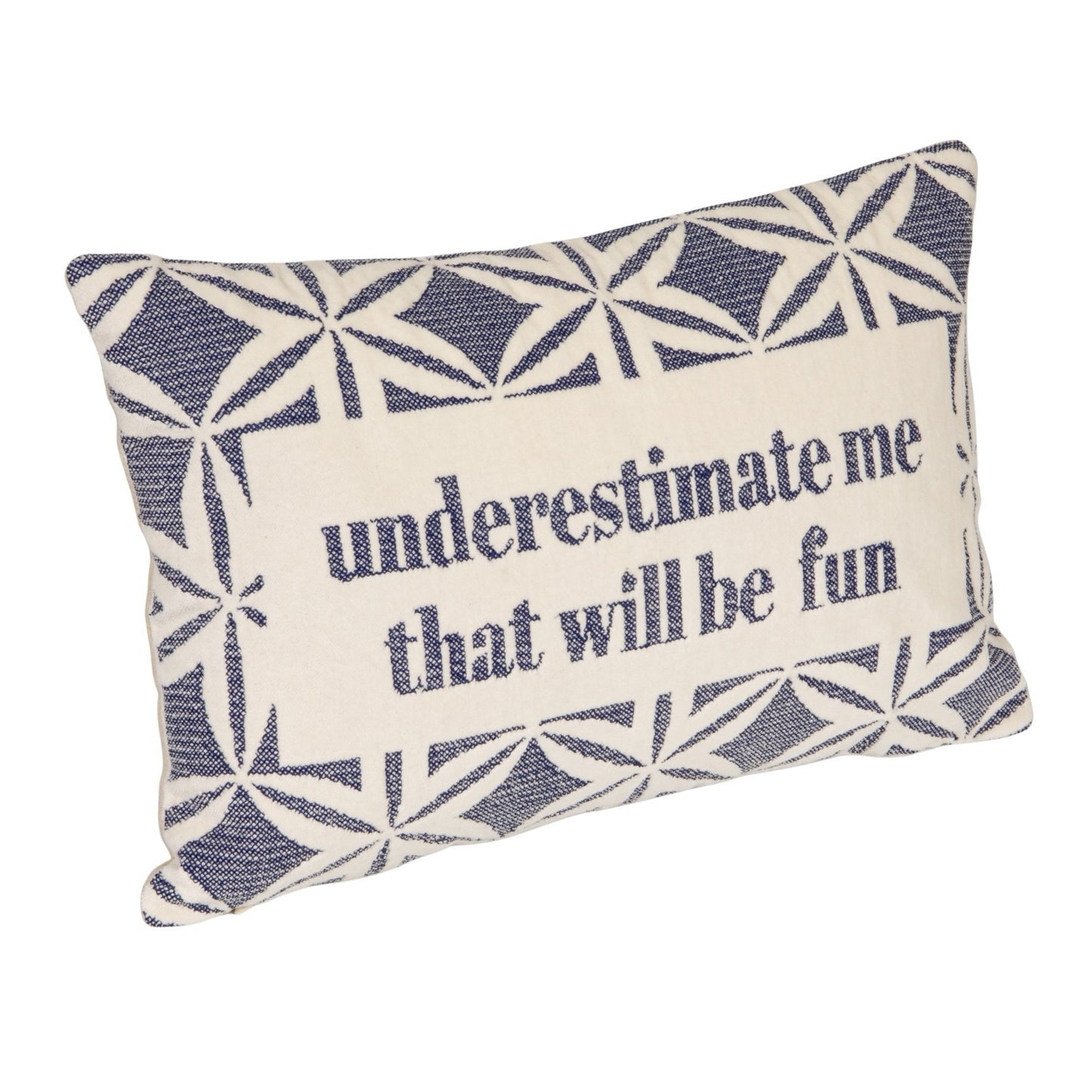 Cotton Velvet Embroidered Lumbar Pillow with Blue Geometric Pattern