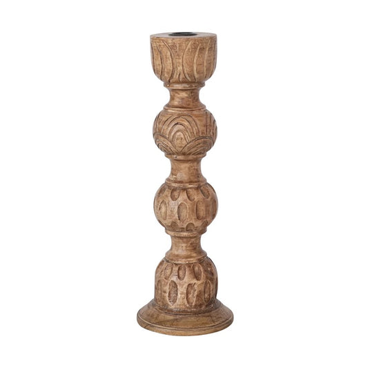 Hand-Carved Mango Wood Taper Holder, Natural, Lg