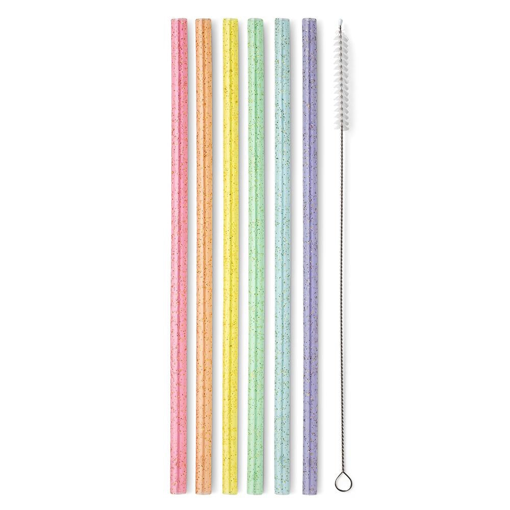 Rainbow Glitter Reusable Straw Set