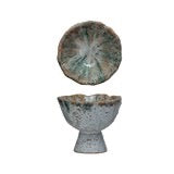 Small Stoneware Footed Bowl, Reactive Glaze