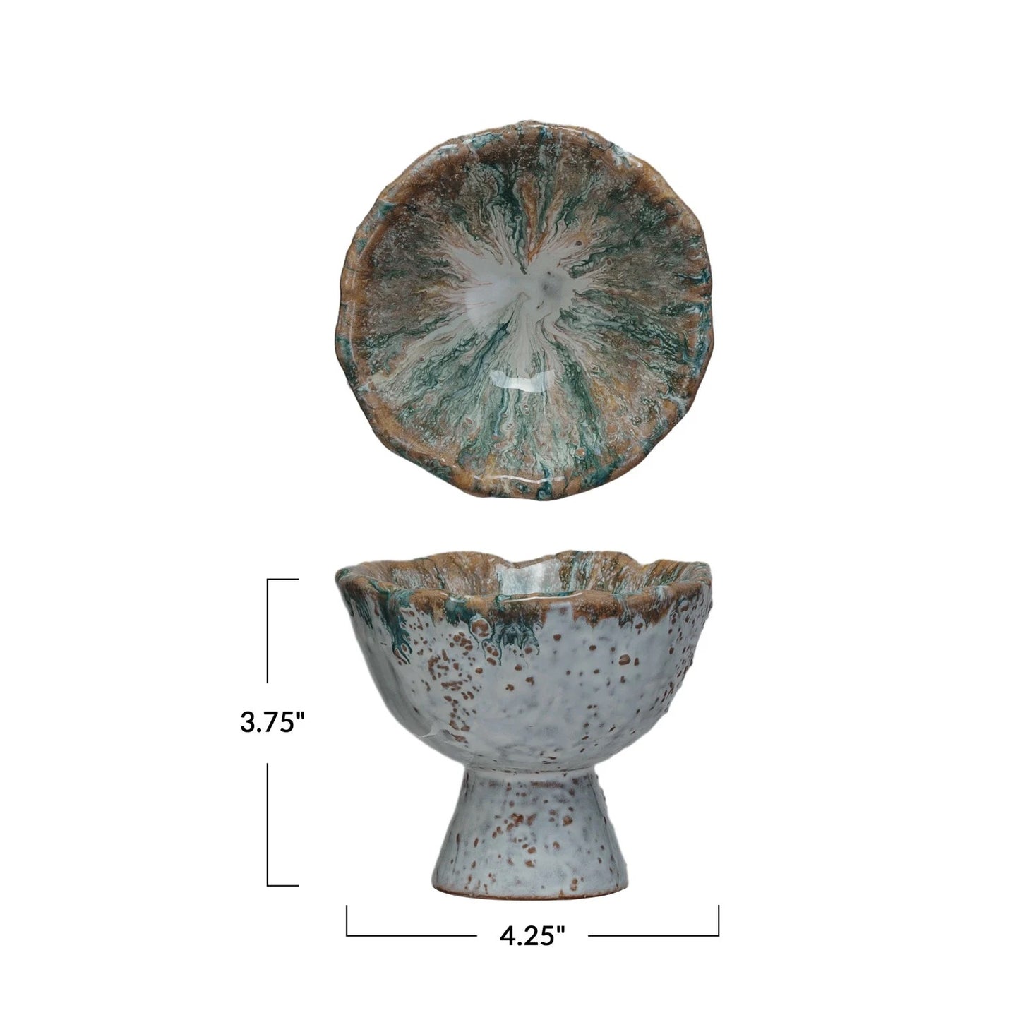 Small Stoneware Footed Bowl, Reactive Glaze