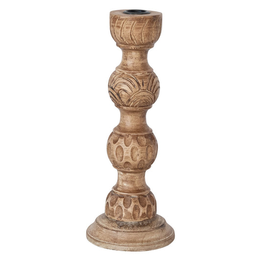 Hand-Carved Mango Wood Taper Holder, Natural, Sm
