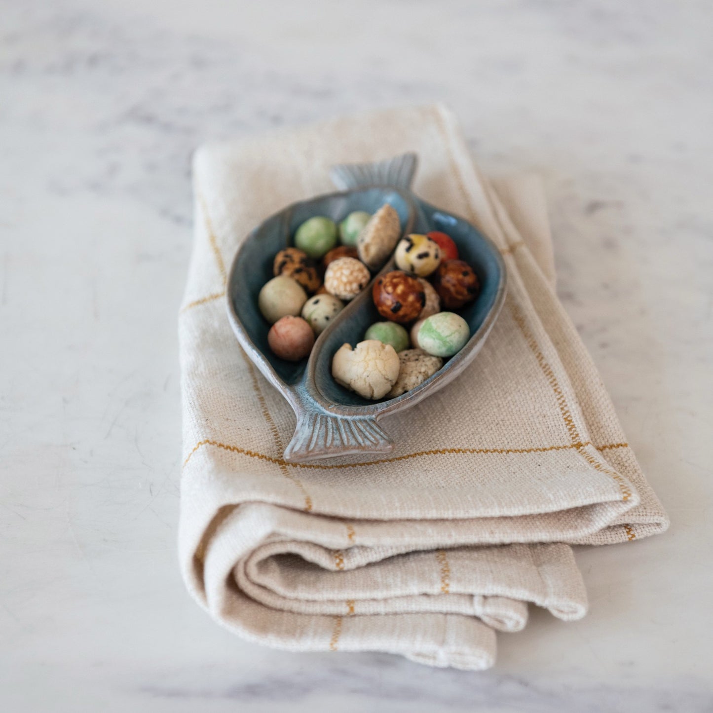 Stoneware Fish Shaped Dish, Reactive Glaze (Each One Will Vary)