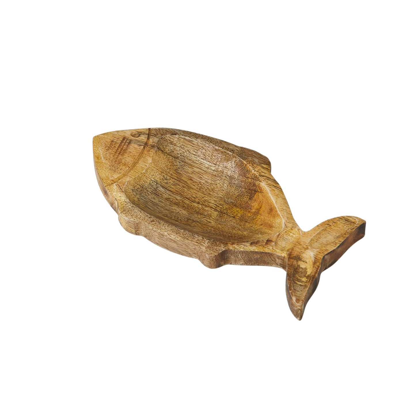 Hand-Carved Mango Wood Fish Shaped Dish, Natural (Each One Will Vary)