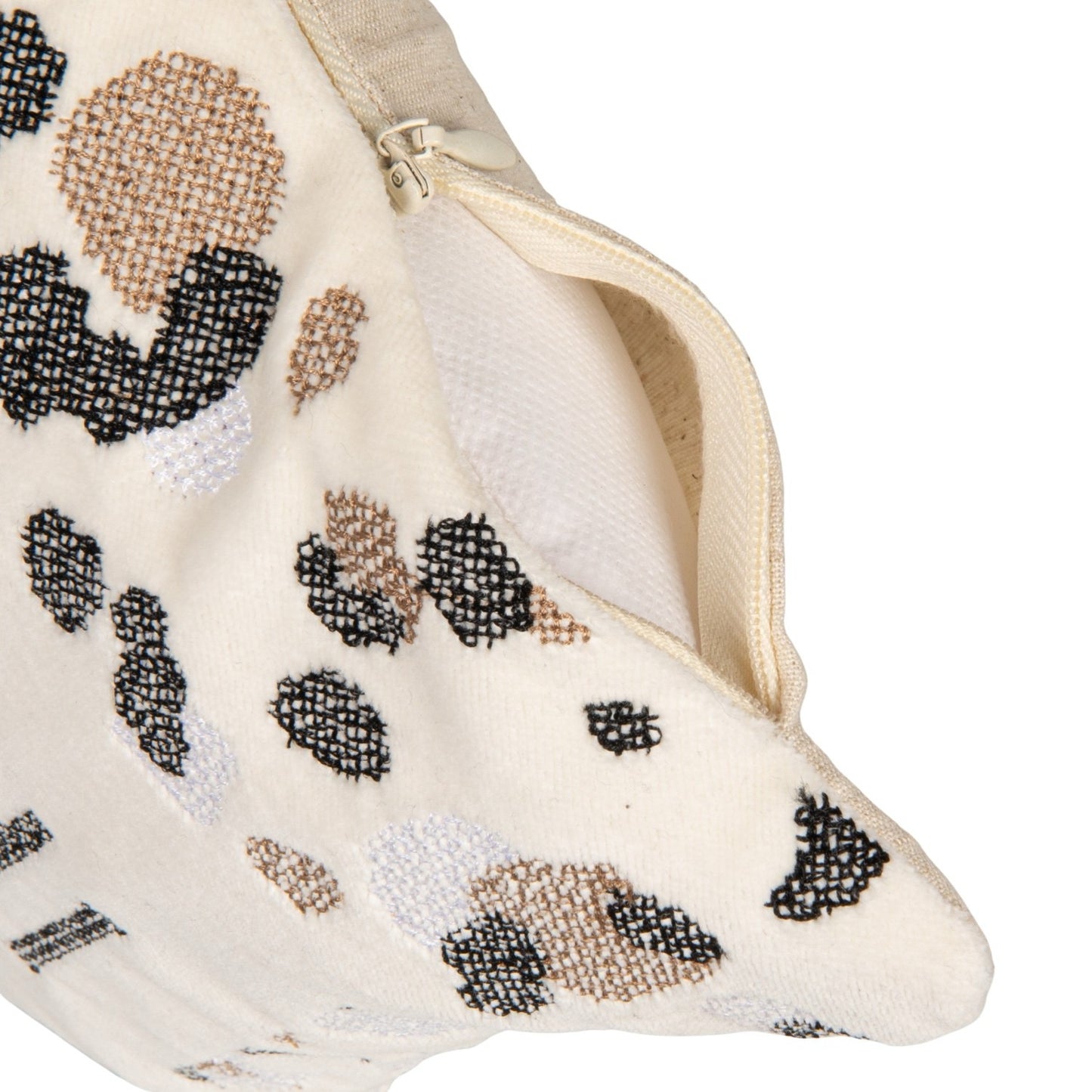 Cotton Velvet Embroidered Lumbar Pillow with Animal Print Pattern