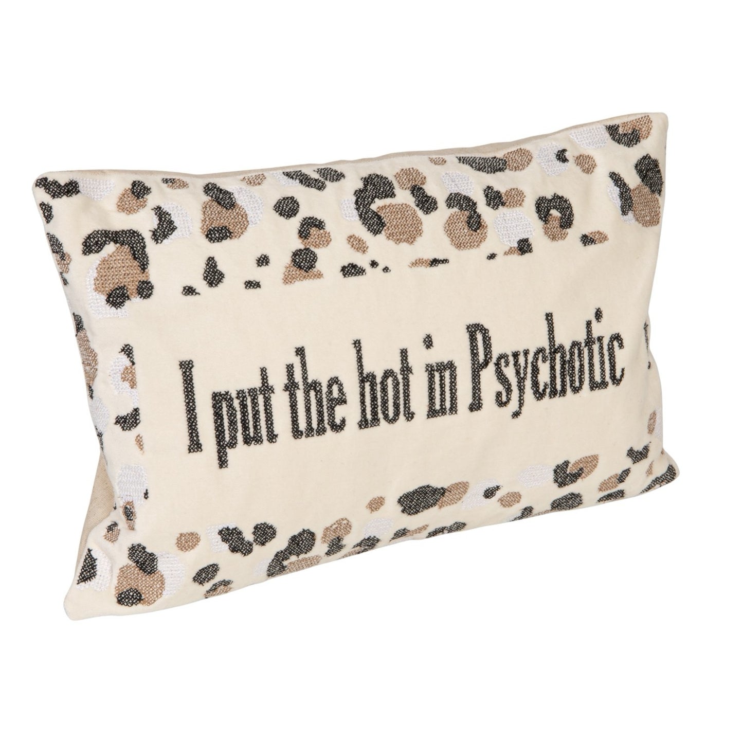 Cotton Velvet Embroidered Lumbar Pillow with Animal Print Pattern