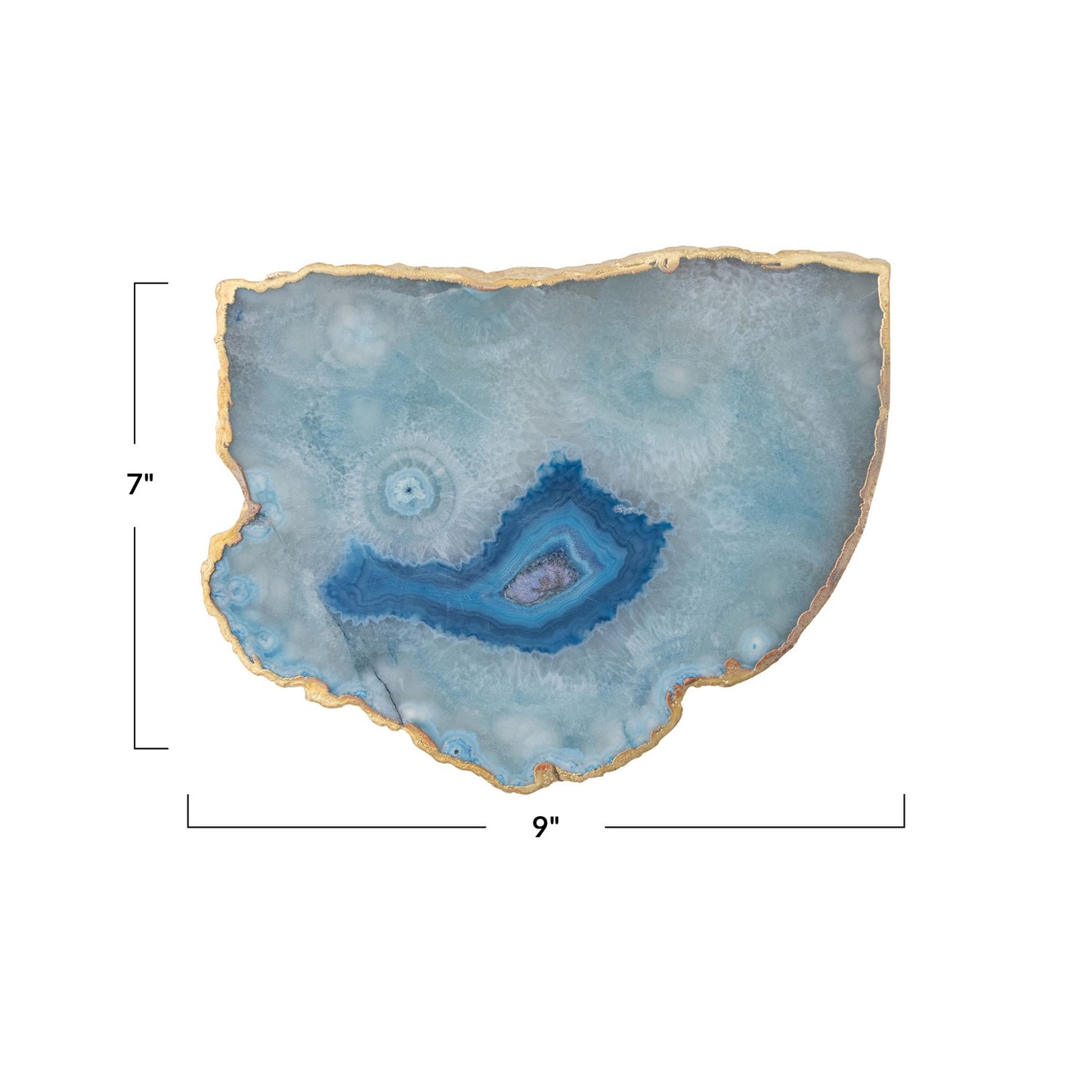 Agate Slab w/ Gold Electroplated Edge, Blue (Each One Will Vary)