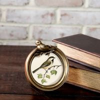 3.5" Round Antique Gold Bird Photo Frame