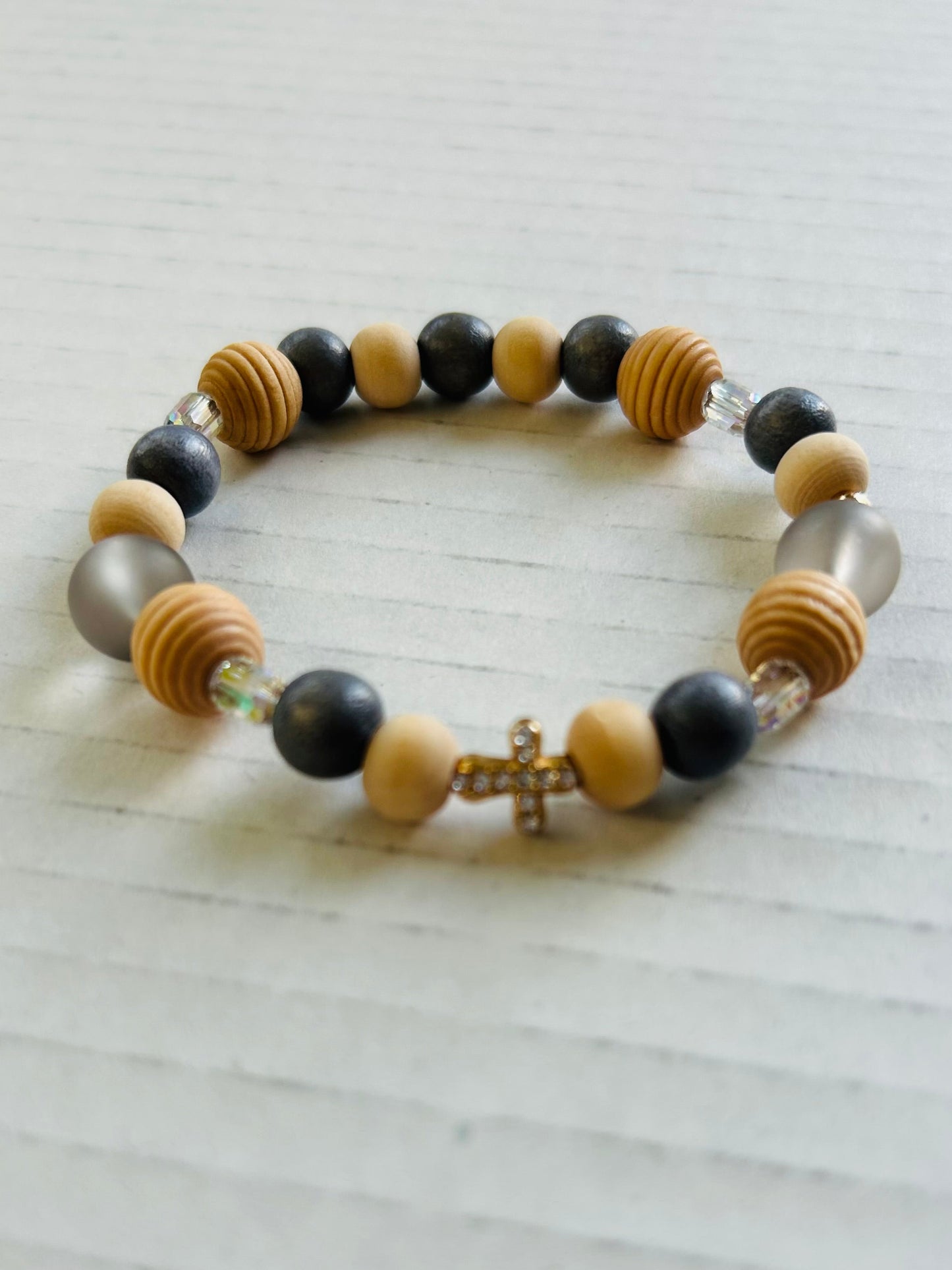 Mini Pave Cross Beaded Bracelet
