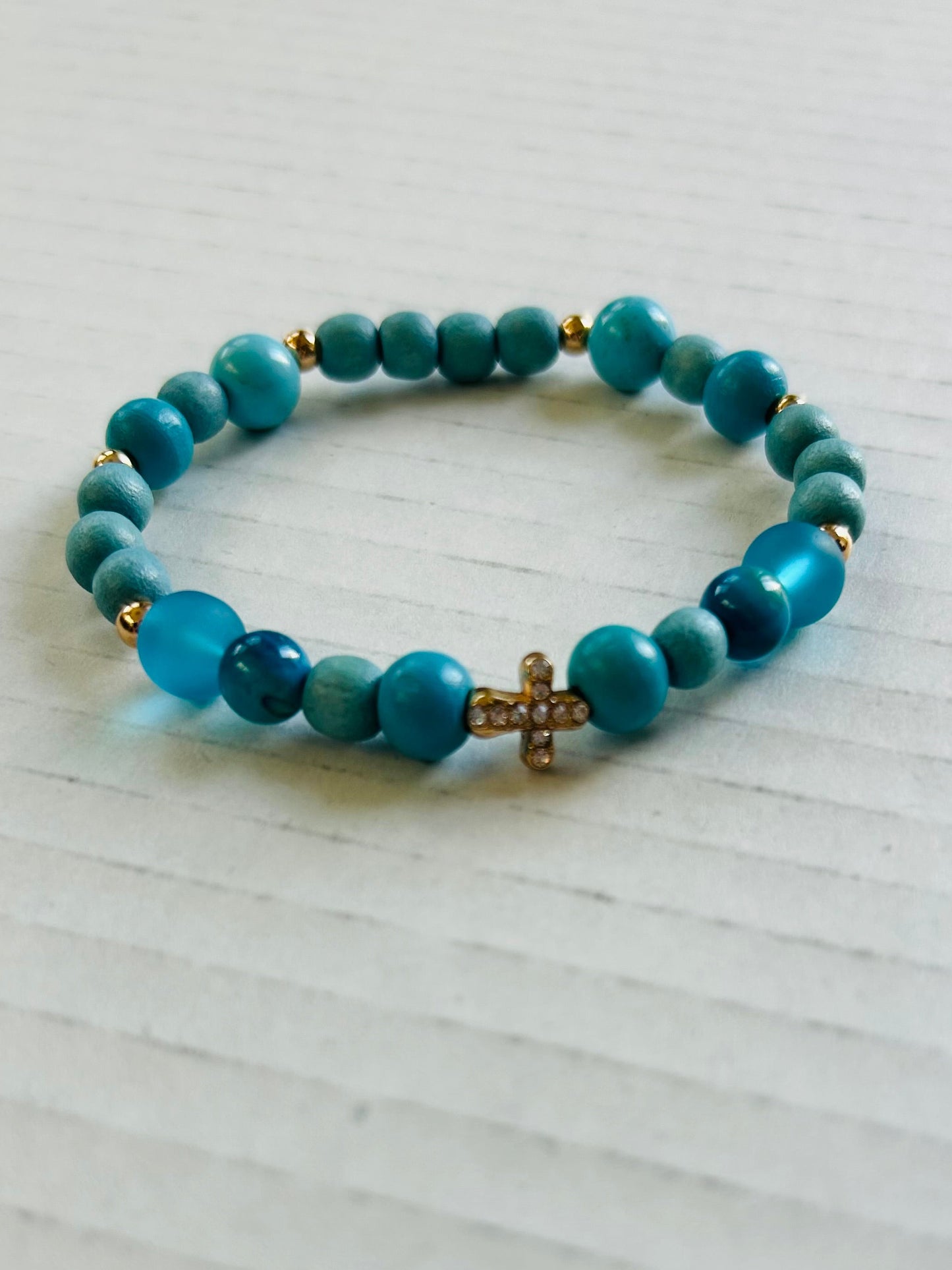 Mini Pave Cross Beaded Bracelet