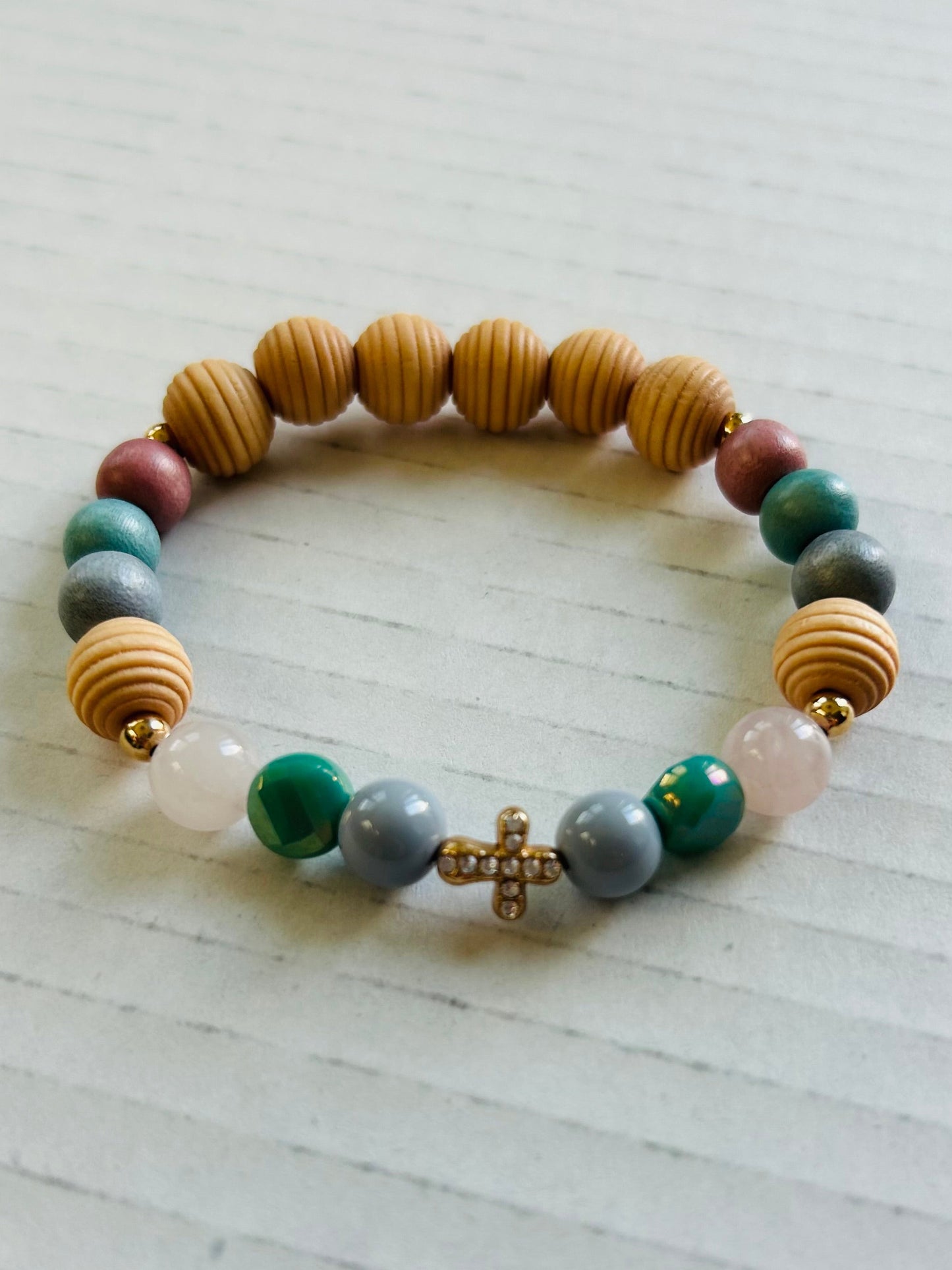 Mini Pave Cross Beaded Bracelet