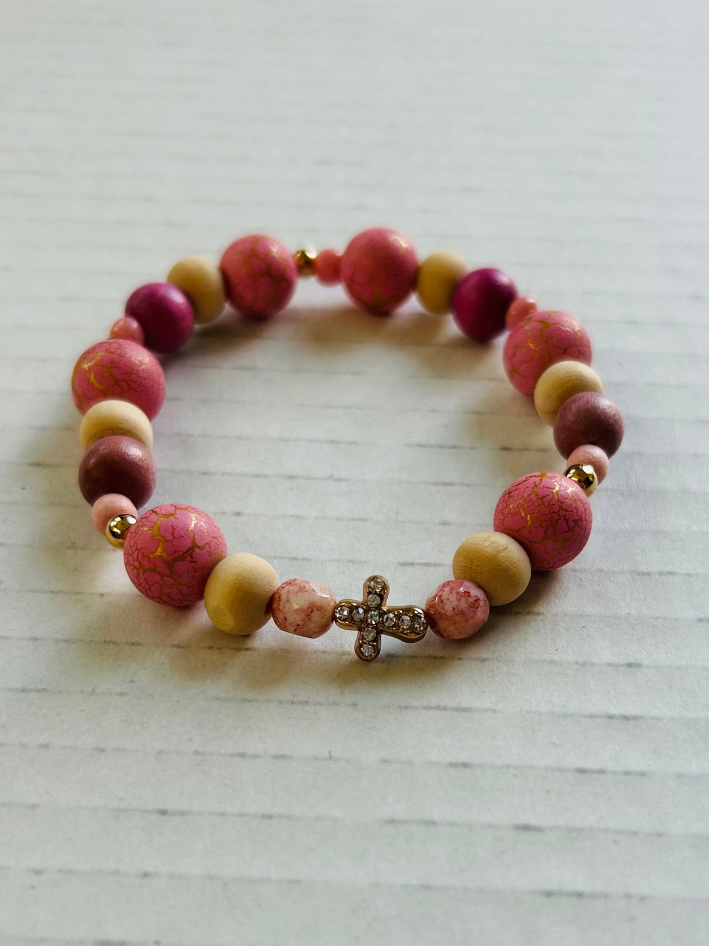 Mini Pave Cross Beaded Bracelet