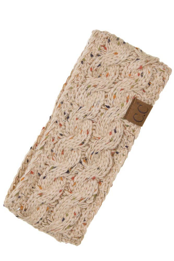 Latte Chunky Knit Confetti Sherpa Lined Headband