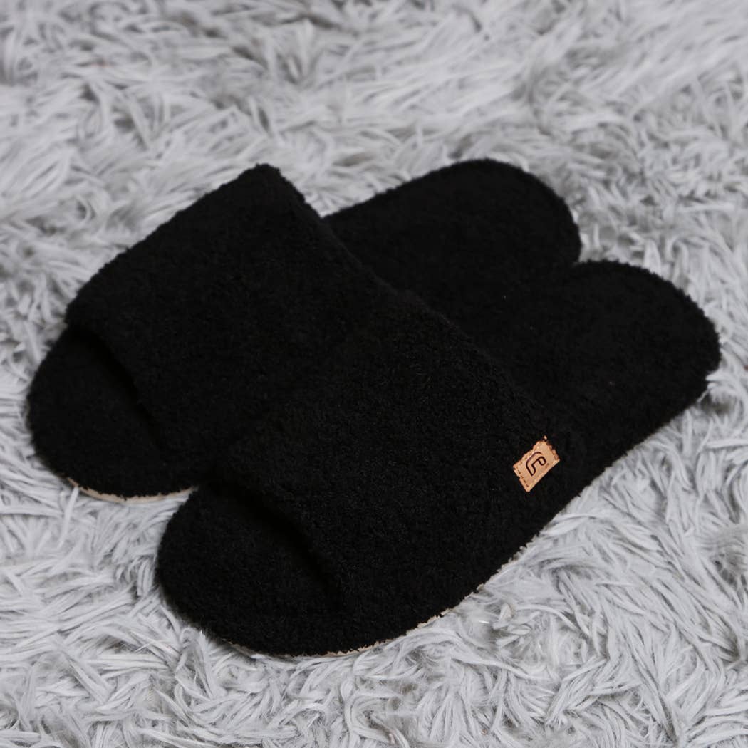 Black Open Toe Solid Luxury Soft Home Slippers