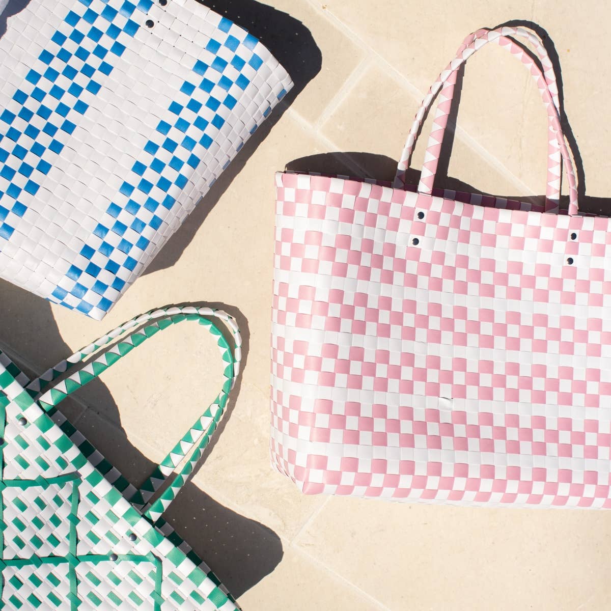 Lindsay Woven Tote Blue/White 17x14x5