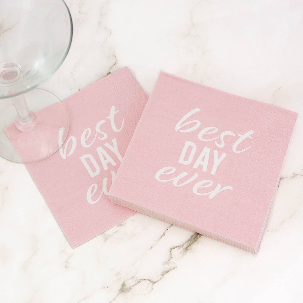 Best Day Ever Cocktail Napkins Blush/White 5"